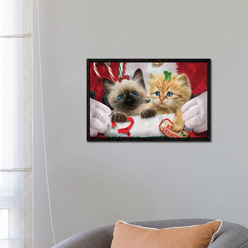 Santa's Surprise - Print on Canvas, 101.6 cm H x 66.04 cm W, Black Framed
