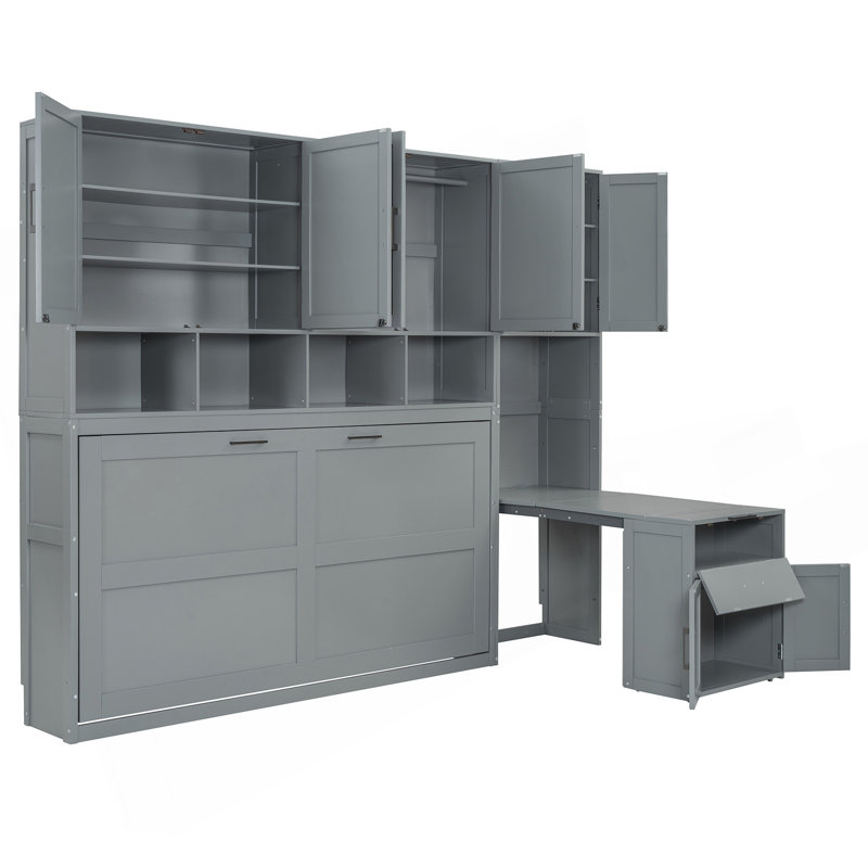 Lit escamotable simple simple avec placard, tiroirs et bureau - gris (OLD SKU: LP000595AAE-1)