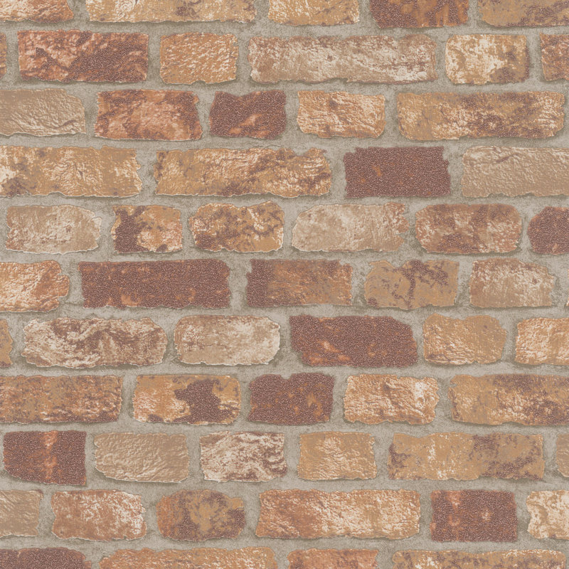 Ninti Industrial Effects Glass Stone Brick Effect Wallpaper Roll 10.05m x 53cm, Tan
