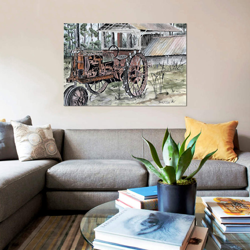 « tracteur de ferme » non disponible sur toile, H 18 po x l 26 po x P 1,5 po, Toile avec cadre noir, Pas de tapis
