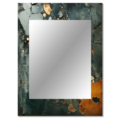 Golden and green Terrazzo Marble Elegance IV - Marble Unique Wall Mirror, Green Mirror, Printed Metal Art