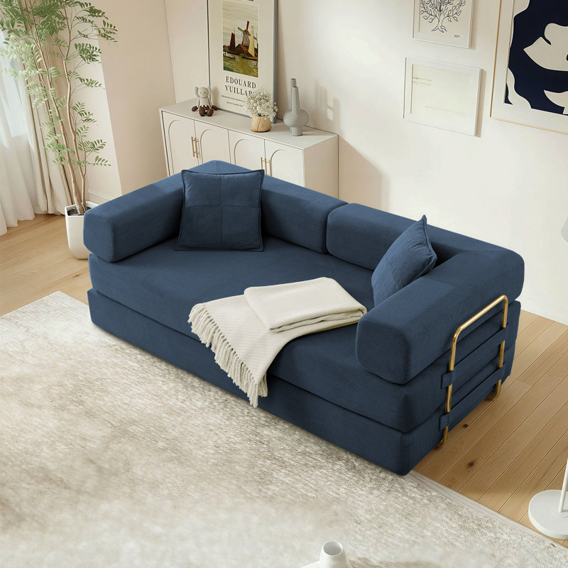 Boneless Aldora 78" King Size Convertible Sleeper Sofa Bed With 2 Pillows, Corduroy Folding Mattress Couch, No Assembly Required , Floor Sofa Lounge Couch For Living Room Small Spaces