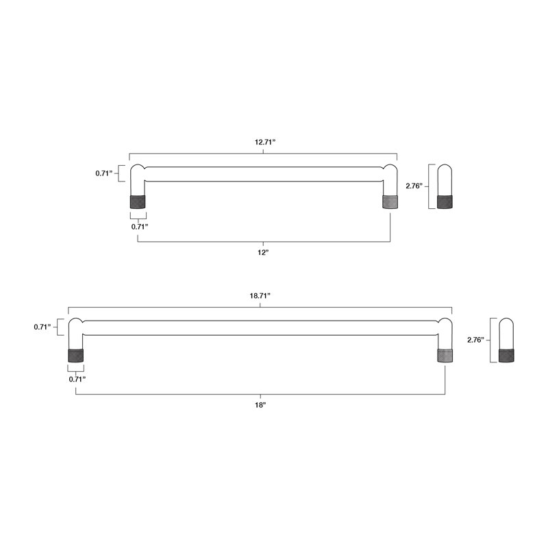 Knurled Appliance Pull, Satin Brass, 18"
