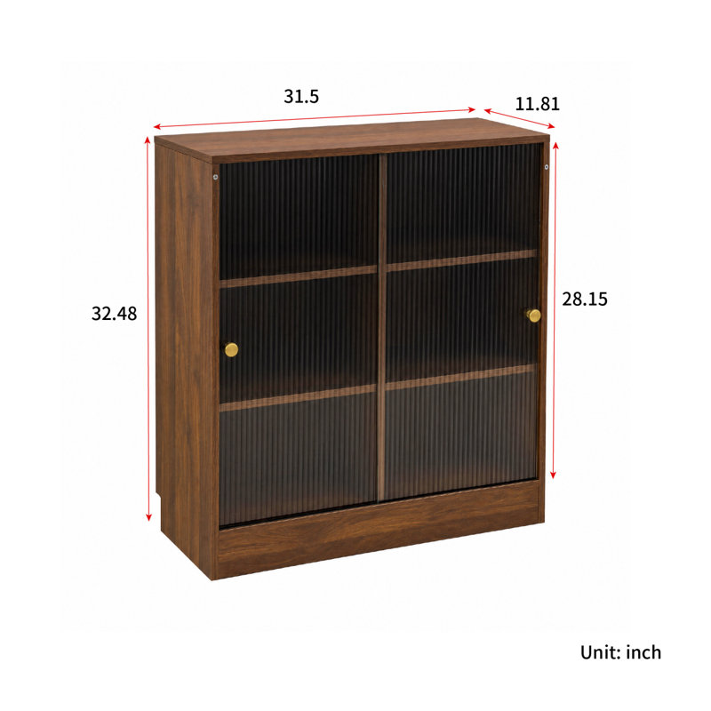 Bibliothèque à 3 niveaux avec portes coulissantes en verre