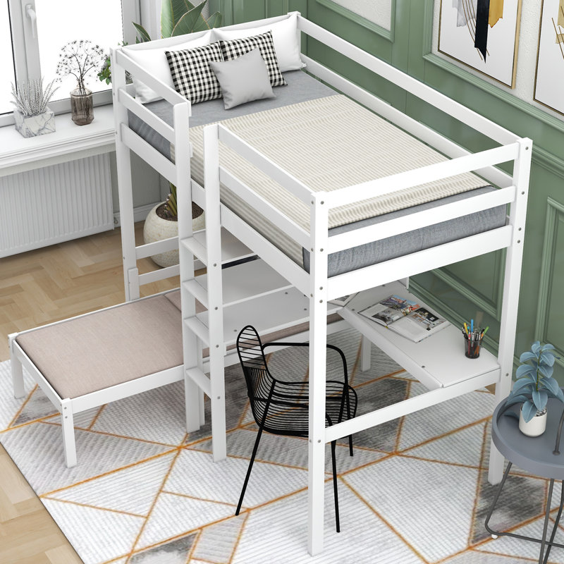 Lit mezzanine convertible avec bureau en L