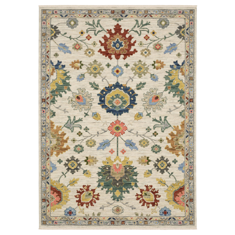 Elleanna Vintage Oriental Ivory/ Multi Area Rug, Rectangle 9'10" x 12'11"
