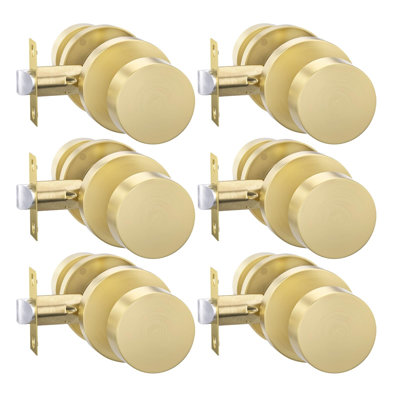 Boutons de porte de placard dorés, bouton de porte de passage en or brossé en alliage de zinc, bouton de porte intérieur pour couloir, placards, boutons de porte en laiton brossé intérieur, boule ronde robuste (paquet de 6)