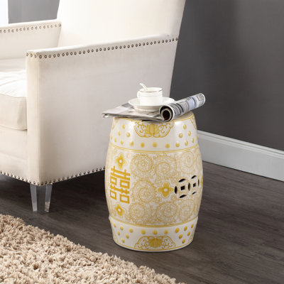 Tabouret de jardin en céramique jaune et blanc double 18 "Double Happiness