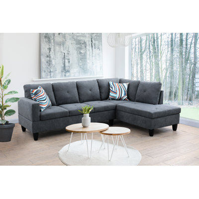 Stone Grey Velvet 2-Piece Right-Facing Sectional Sofa Set with Chaise
