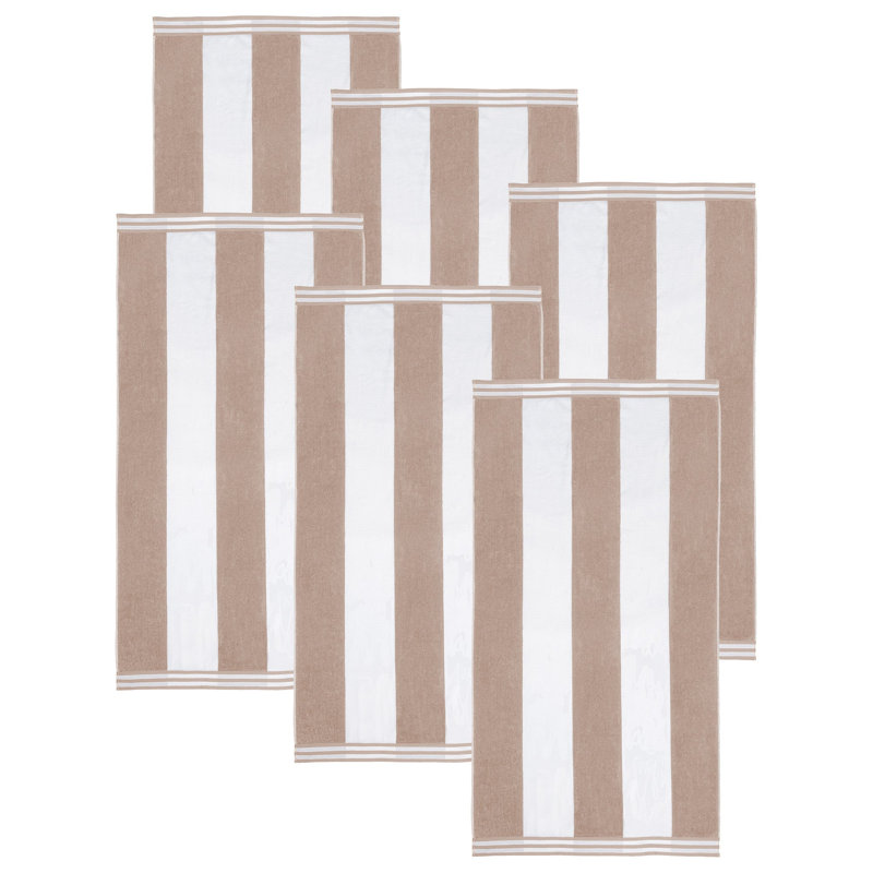 Calheta Cotton Oversized Cabana Stripe Beach Towels, Taupe, 6