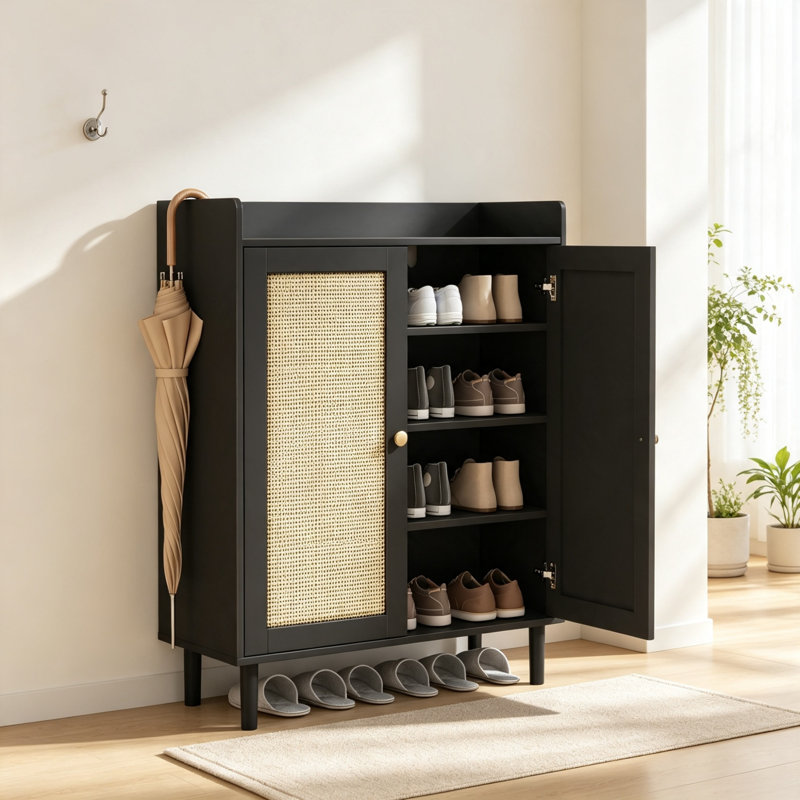 16 Pair Shoe Storage Cabinet, Black