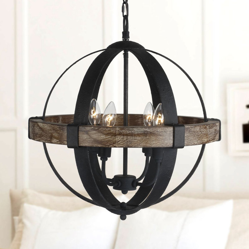 Heberling 4 - Light Dimmable Globe Chandelier, Weathered Wood
