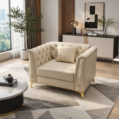 Canapé Chesterfield modulaire léger de luxe, canapé en similicuir avec capitonnage à boutons fait à la main, accoudoirs garnis de métal et pieds en métal minces