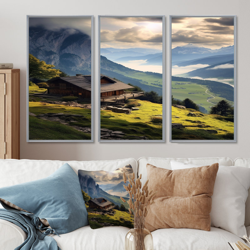 Ensemble de salon Mountain House In The Valley Morning Clouds I - Mountains, Encadrement argenté, H 28 po x l 36 po x P 1 po