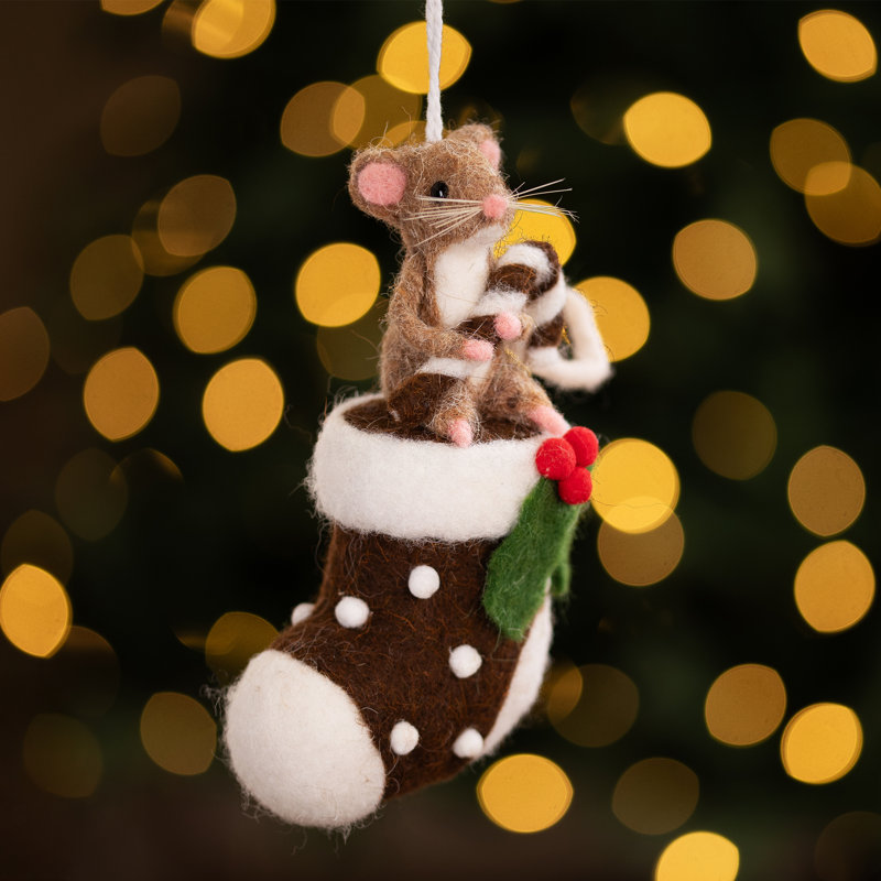 Souris avec gâteau et bonbons décorations de Noël - 7 po - brun et blanc - ensemble de 3