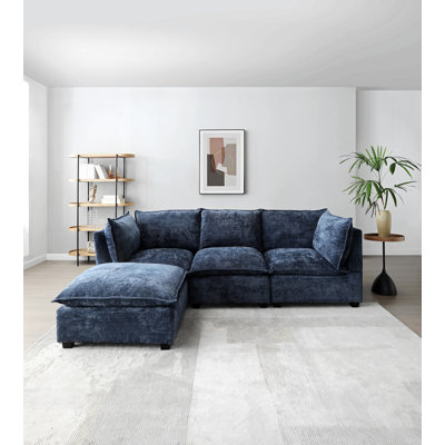 Modern Sectional Sofa,L-Shape Linen Fabric Corner Couch Set With Convertible Ottoman For Living Room, Apartment, Office
