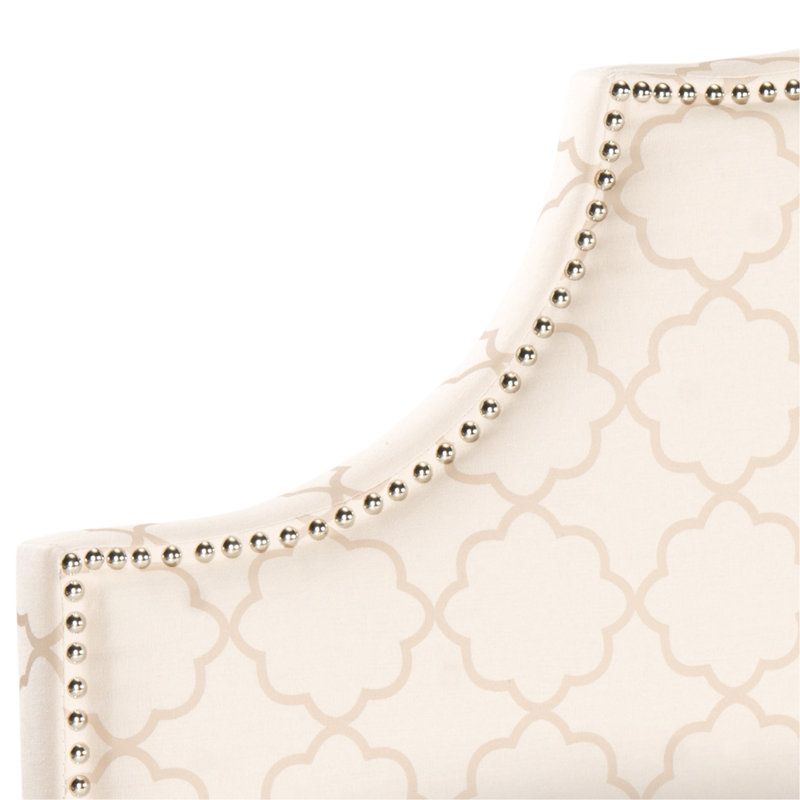 Caswell Upholstered Cotton Blend Panel Headboard, Silver, Queen, Pale Pink / Beige