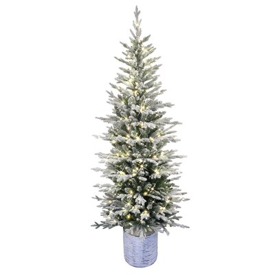 Green/White Realistic Artificial Fir Flocked/Frosted Christmas Tree with LED Lights -  The Holiday Aisle®, 03753421C0274871B236DC5AB5AE7CB5