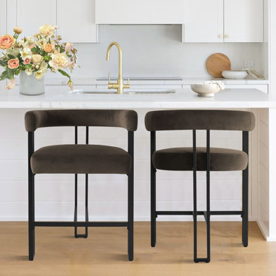 Mekah Set of 2 Mdern 24" Upholstered Velvet Solid back Counter Stool