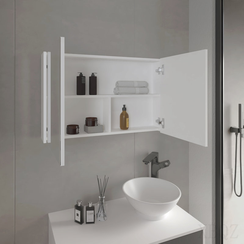 19.7" H X 31.5" W Double Door Mirror Medicine Cabinet, Three Interior Shelves For Bathroom, Kitchen White, White