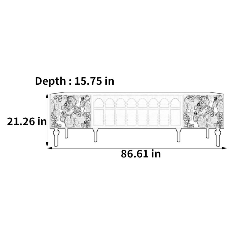 Meuble télé avec rangement peint français rétro, H 21,26 po x P 15,75 po x l 86,61 po, Blanc