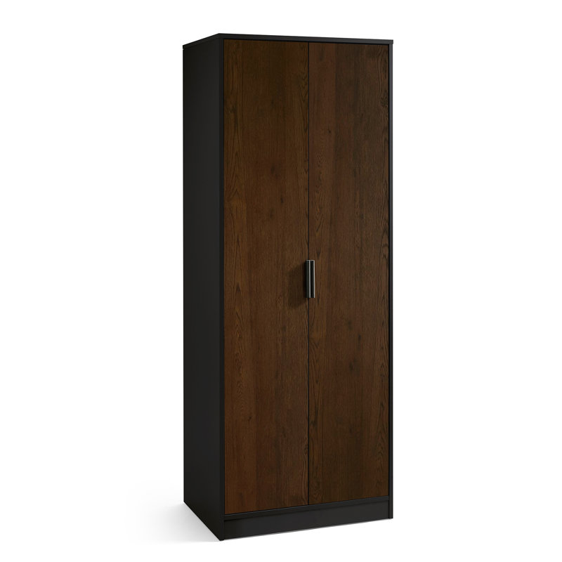 Aaidyn 2 Door Manufactured Wood Wardrobe, Walnut/Black