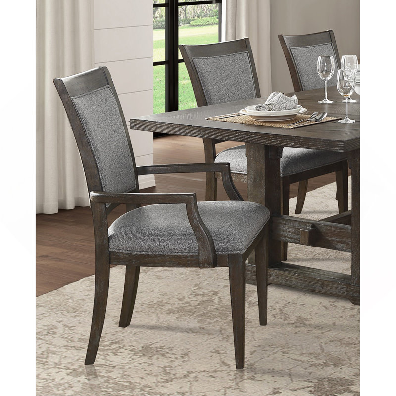 Ensemble de 2 fauteuils transitionnels gris et brun, tissu et revêtement de siège en bois