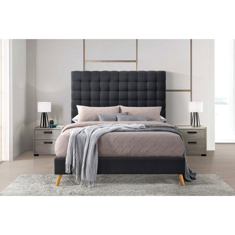 Akyria Tufted Upholstered Bed, Dark Gray, King