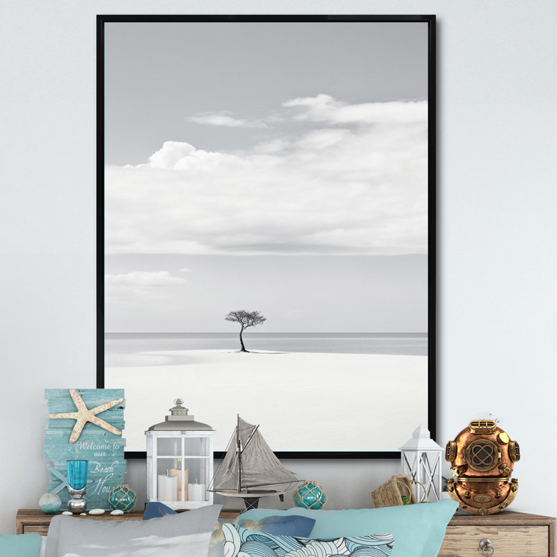 Noir et blanc, minimalisme, photo de plage VII - Art nautique et plage sur toile, H 40 po x l 30 po x P 1,5 po