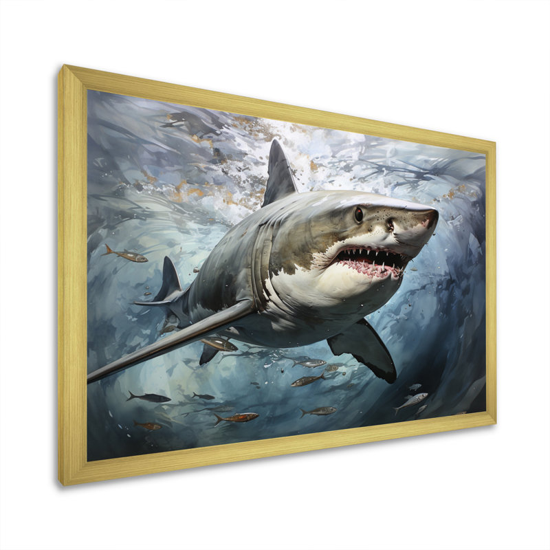 Grey Shark Silent Hunter II - Shark Framed Prints, Gold Single Picture Framed, 24" H x 32" W x 1" D
