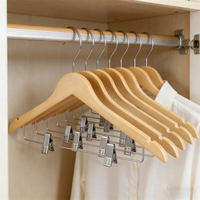 Premium Wooden Hangers With Adjustable Metal Clips & 360° Swivel Hook – 30-Pack