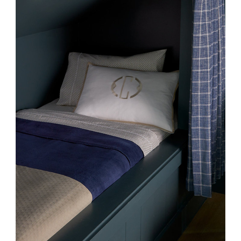 Emma 300 Thread Count Geometric Egyptian-Quality Cotton Sateen Fitted Sheet, Queen Fitted Sheet, Blue