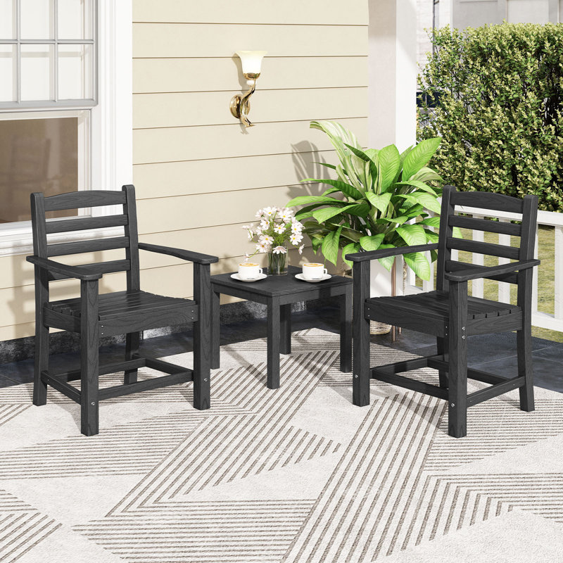 7 PCS Outdoor Dining Table Set for 6 People Rectangle Table & 6 Armchairs Black, Black