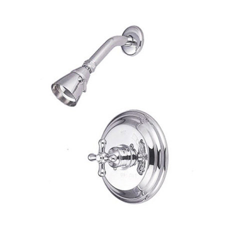 Vintage Thermostatic Pressure Balanced Shower Faucet with Metal Cross Handles, Polished Chrome