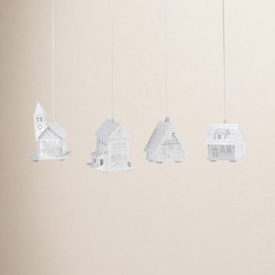 4 Piece Led House Hanging Figurine Ornament Set