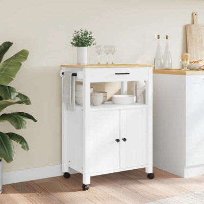 Rafnar Rolling Kitchen Cart with Solid Wood Top