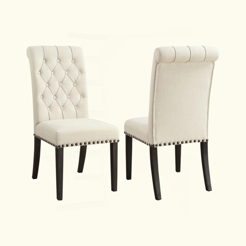 Ensemble de 2 chaises d'appoint rembourrées en tissu, beige et noir fumé