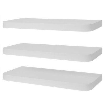 Harbour Housewares Rounded Wooden Floating Shelves - 60cm - White - Pack of 3