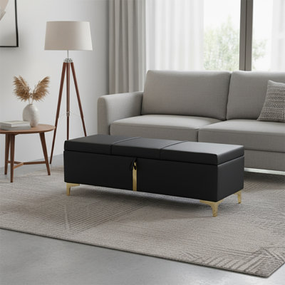 Banc de rangement rembourré Modern Light Luxury avec pieds en métal doré
