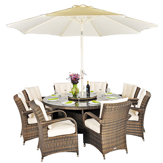 Harpenden 8 - Person Wicker Patio Dining Set with Round Table , Cushions Included