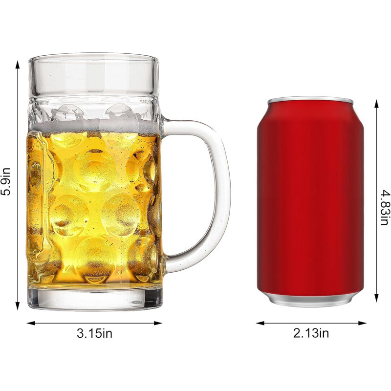 Ensemble de 2 tasses à bière, grandes tasses en verre épais avec poignées 20 oz