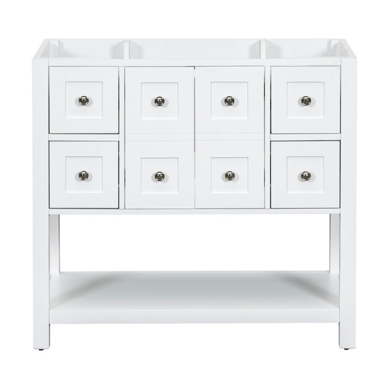 36" Freestanding Bathroom Cabinet, Solid Wood & , 4 Drawers Function, Space Optimized Adjustable Hinges, Space, White