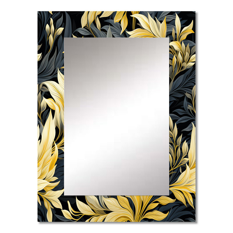 Motif de plantes tropicales jaunes et bleues Denelda - miroir décoratif tropical, grand miroir mural floral, 32 po x 24 po