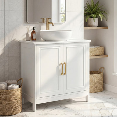Pedestal Sink Storage Cabinet, Under Sink Cabinet with 2 Doors and Adjustable Shelf, Bathroom Vanity with U-Shape Cut-out