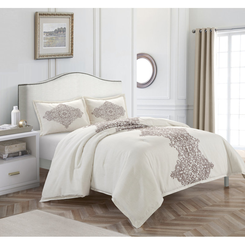 Essex 3-Piece Comforter Set, White, Queen Comforter + 2 Shams