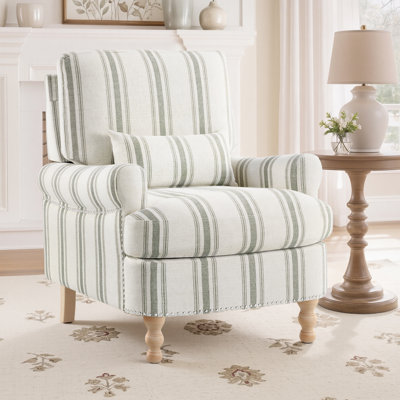 Fauteuil rembourré en lin de 81 cm de large avec accoudoirs arrondis et coussin lombaire, idéal pour le salon, la chambre ou le bureau à domicile.