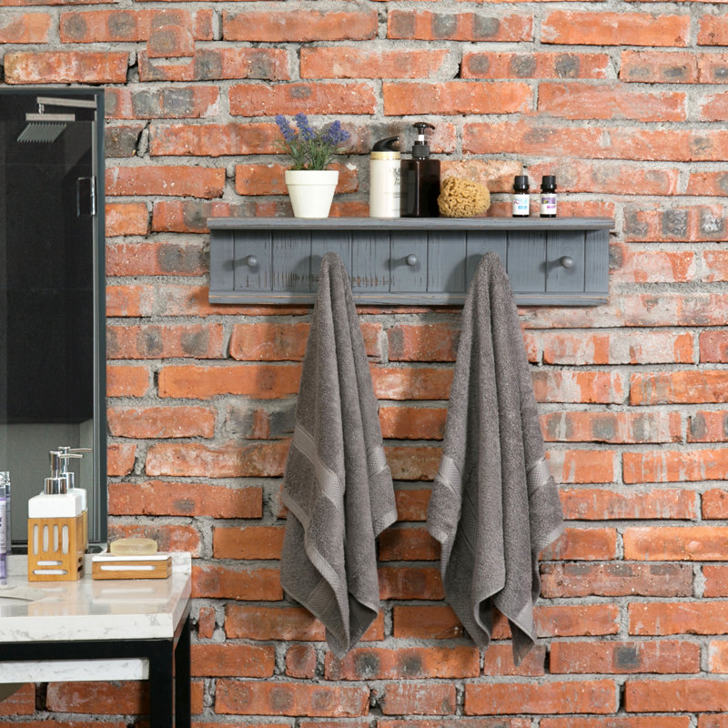 Wood Wall Towel Rack, Dark Grey