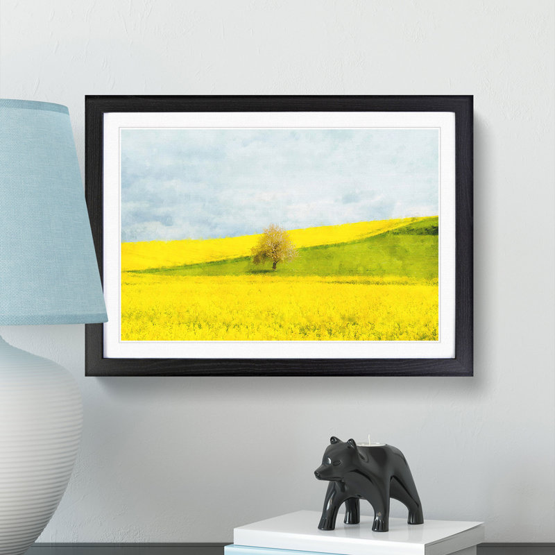 Lone Tree in a Yellow Meadow - Picture Frame Graphic Art Print, 33cm H x 45cm W x 2cm D, Black Framed