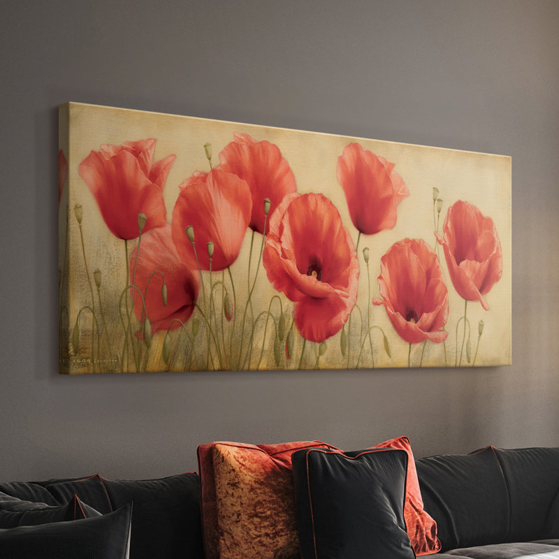 Poppies Grace I - Toile tendue avec châssis - Prêt à accrocher, H 20 po x l 40 po