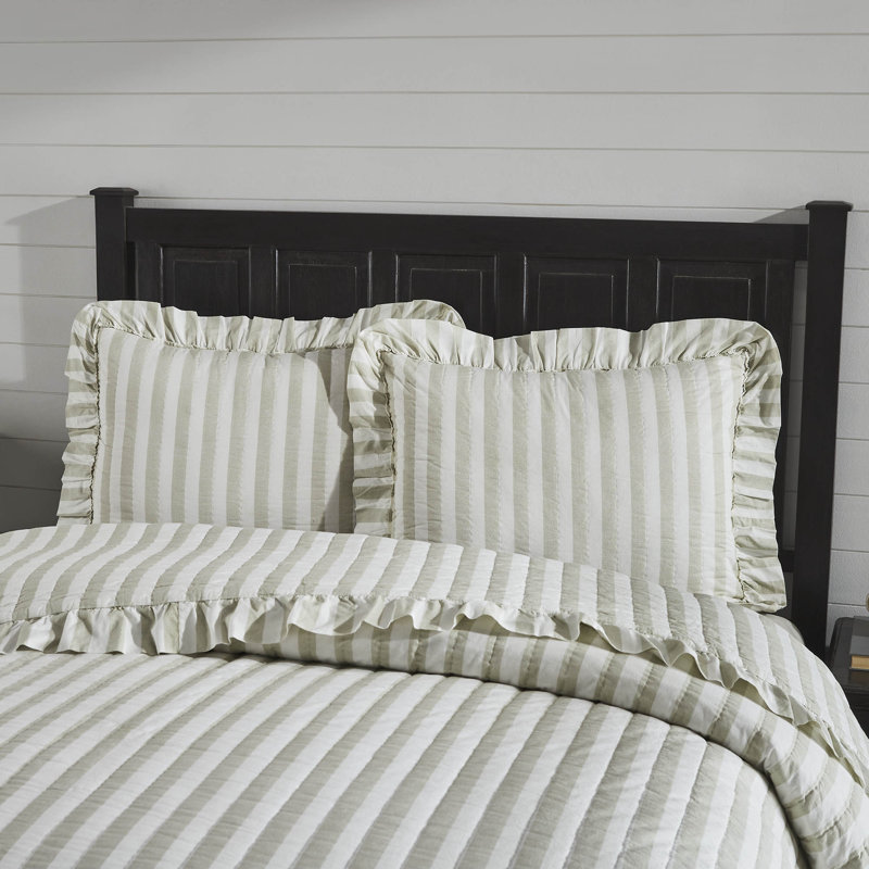 Soft White Cotton Ruffled Standard Sham with Stripes